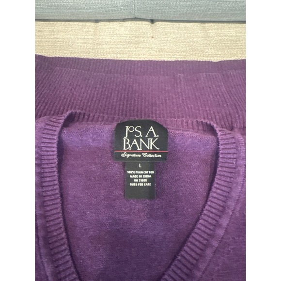 JOS A BANK Mens V Neck Sweater Purple 100% Pima Cotton Signature Collection-L - Picture 2 of 3